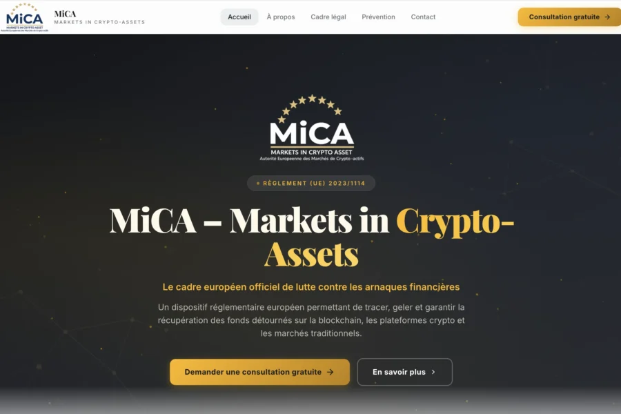 Site Web MiCA presenta Markets in Crypto-Assets.