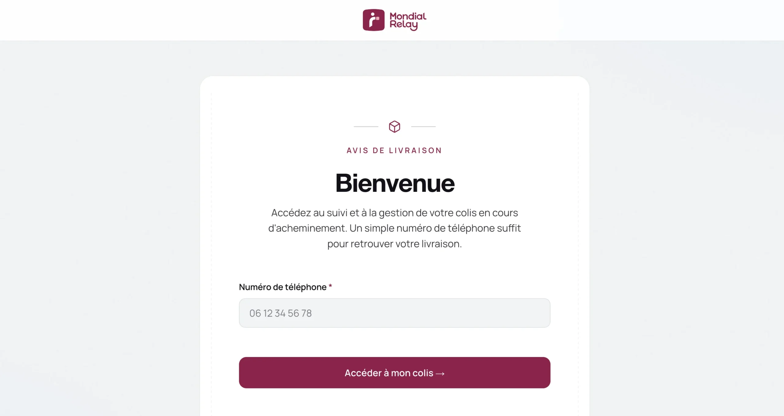 Interface d'une page de connexion nécessitant un numéro de téléphone et un code de vérification par SMS.