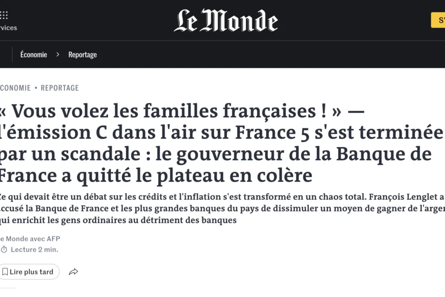 Titre d'un article de Le Monde titré Vous volez les familles françaises, évoquant le scandale à la télévision.