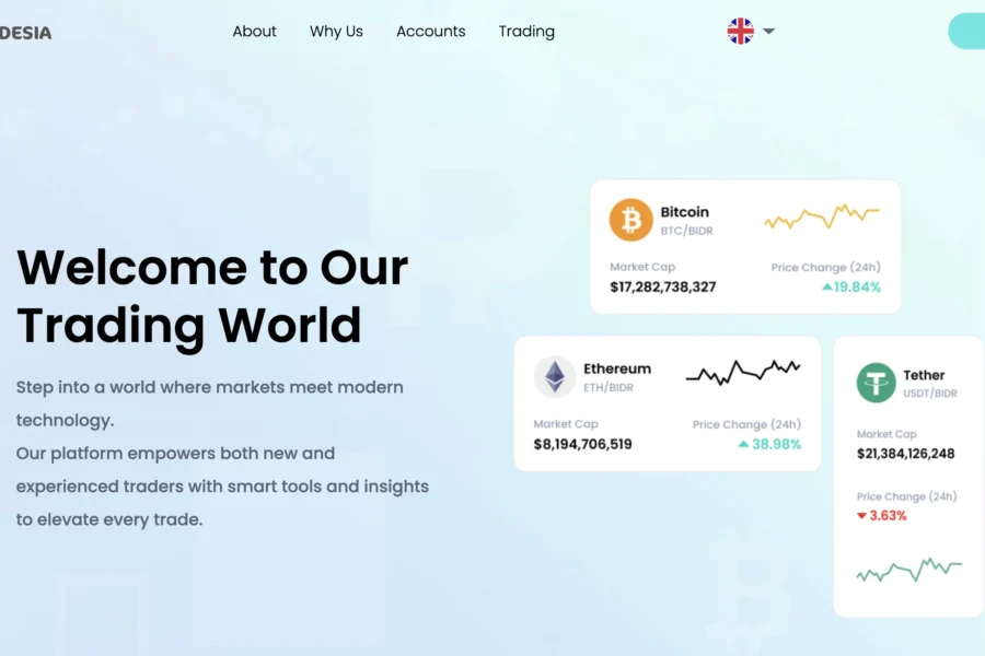 Interface web de la plateforme de trading Fondesia affichant les cours du Bitcoin, Ethereum et Tether.