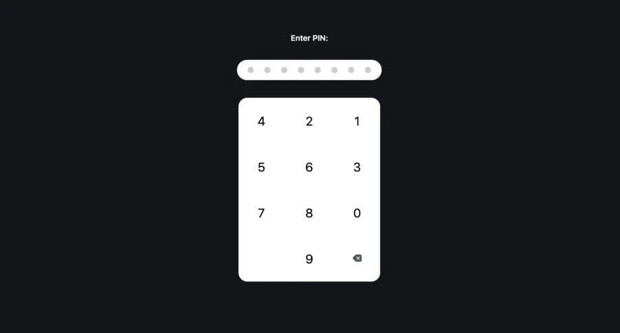 Capture d'un clavier numérique affichant les chiffres de 0 a 9 pour la saisie d'un code PIN sur fond noir.