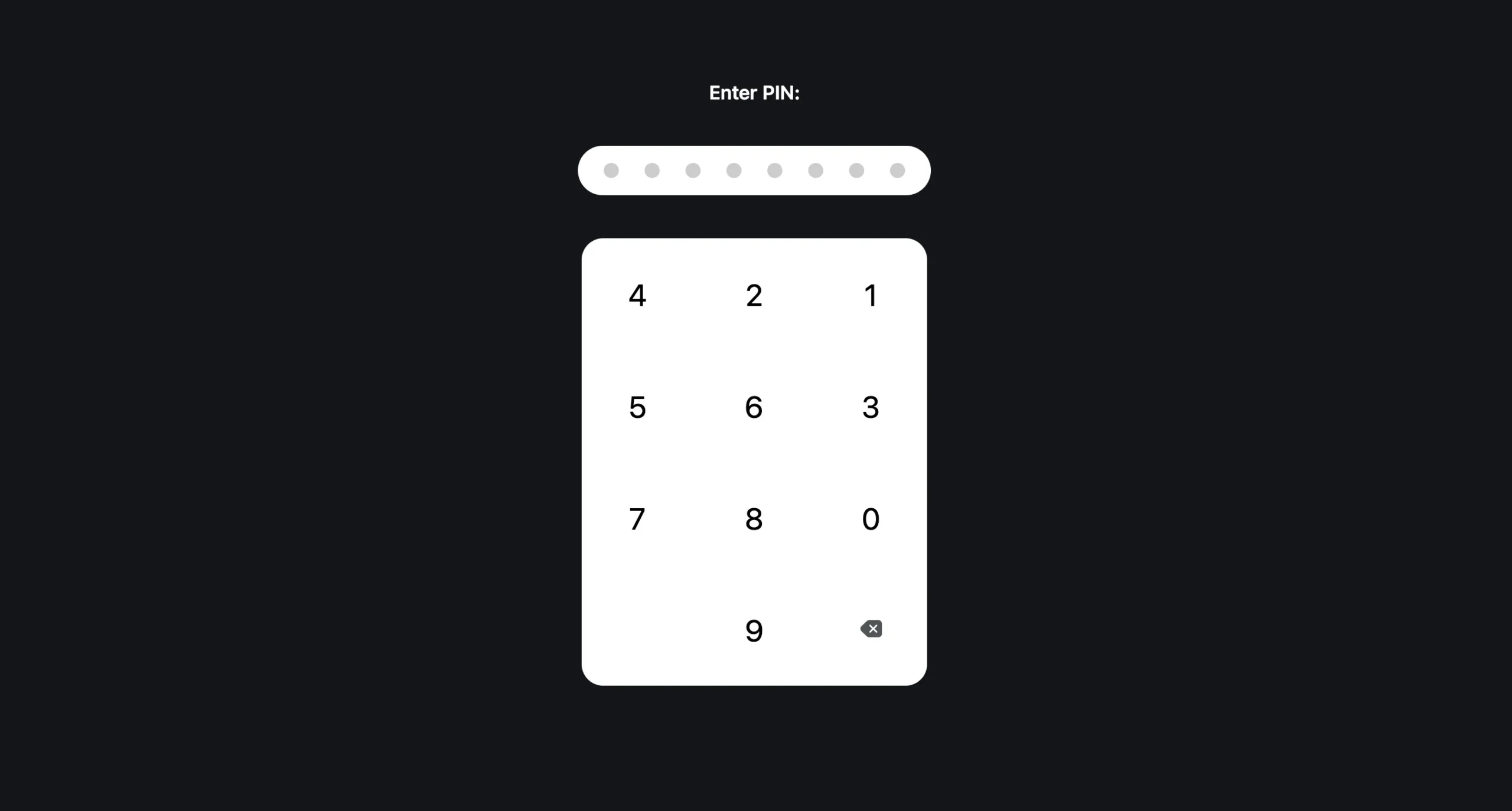 Capture d'un clavier numérique affichant les chiffres de 0 a 9 pour la saisie d'un code PIN sur fond noir.