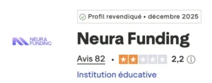 Capture d'écran indiquant une note de 2,2 sur 5 pour Neura Funding.