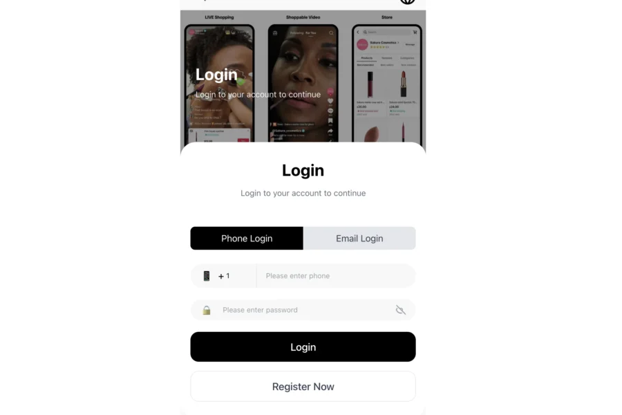 Capture d'une interface de connexion demandant un numéro de téléphone et un mot de passe.