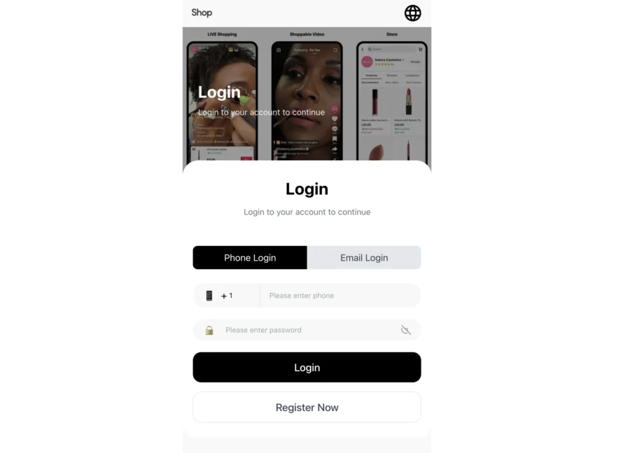 Capture d'une interface de connexion demandant un numéro de téléphone et un mot de passe.