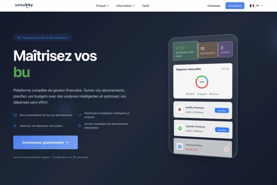Interface d'une application mobile Umipha affichant la gestion des budgets et des dépenses avec un slogan Maîtrisez vos budgets.