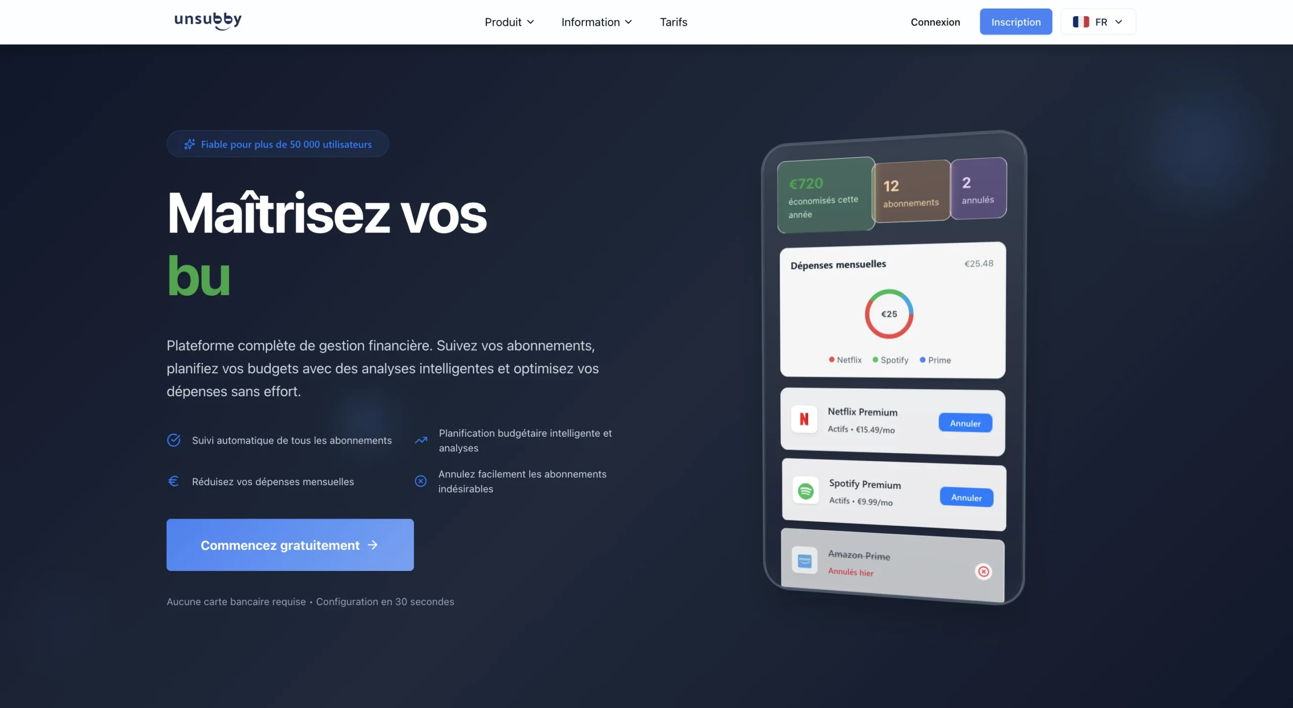 Interface d'une application mobile Umipha affichant la gestion des budgets et des dépenses avec un slogan Maîtrisez vos budgets.