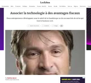 Article du site Les Echos montrant le portrait d'un homme et le titre Associé la technologie à des avantages fiscaux.