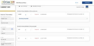 Interface en ligne de la base de données publique Orias pour la recherche et le suivi des informations relatives à un courtier indépendant (Cabinet HDC).