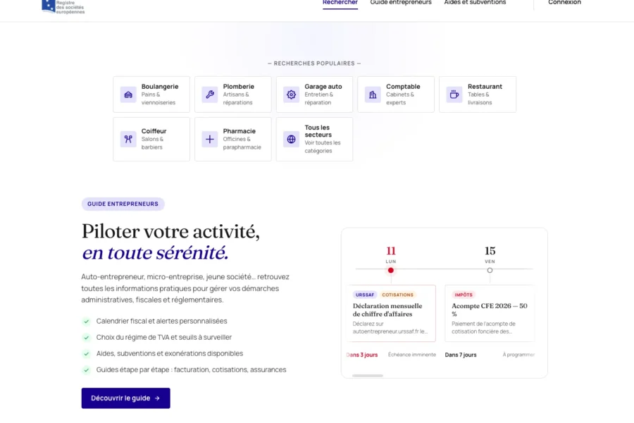 Page de logiciel de gestion avec une phrase sur la sérénité.