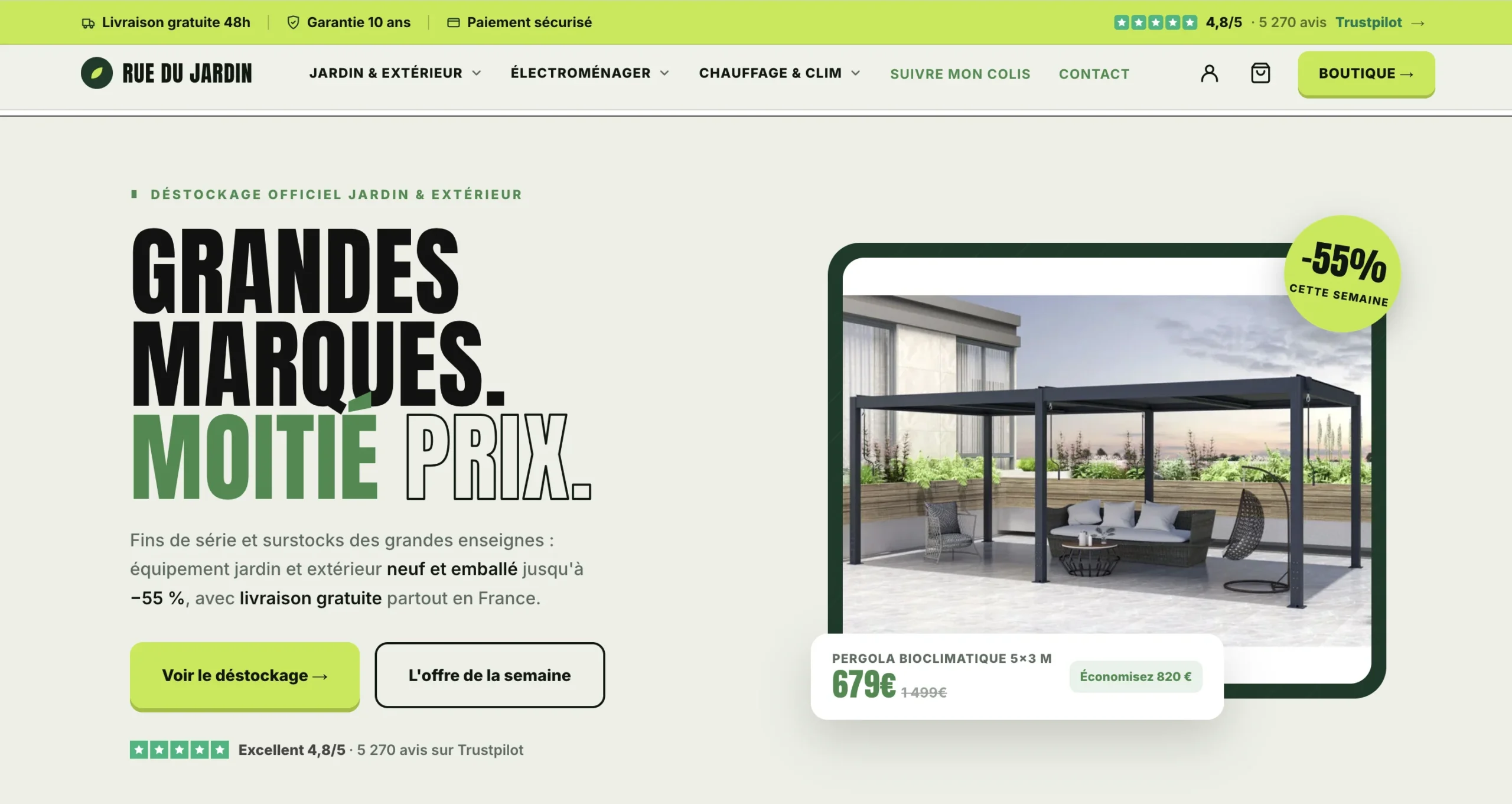 Capture d'écran de la promotion Site de Jeux offrant soixante-quinze pourcents de réduction sur un ensemble de jardin.