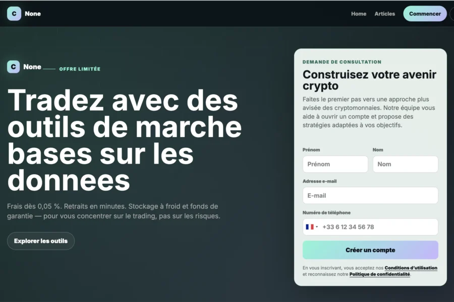 Capture d'écran du site Nomu proposant l'inscription pour investir en crypto et proposant des bonus.