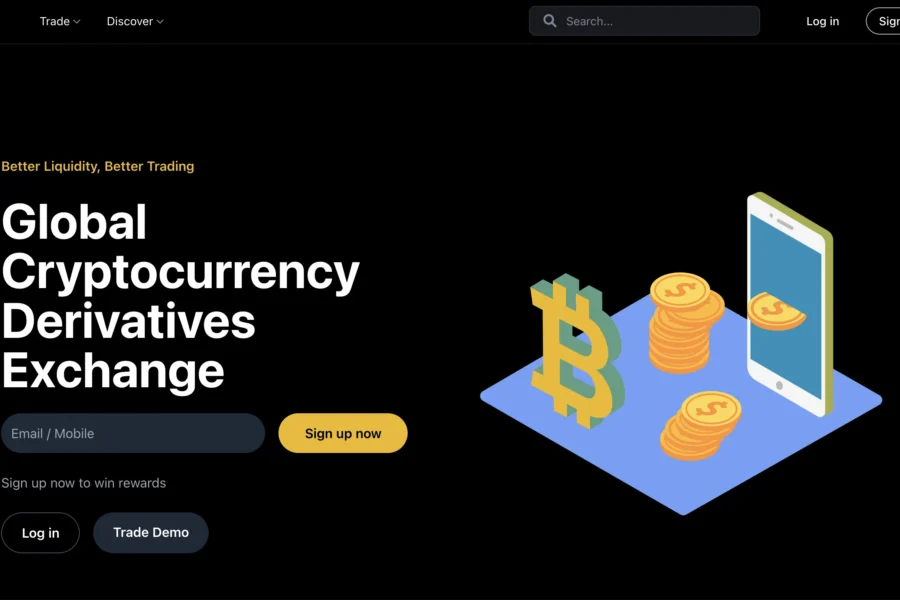 Page d'accueil de Bitget proposant l'échange de dérivés de cryptomonnaies.