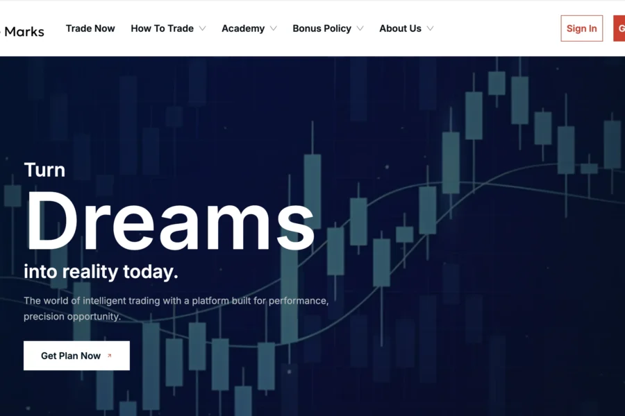 Interface de la plateforme Bridge Marks avec slogan Dreams et boutons d'action