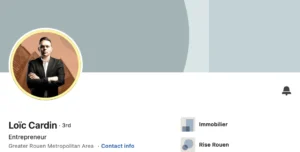 Capture d'un profil LinkedIn professionnel de Loïc Cardin, entrepreneur à Rouen.