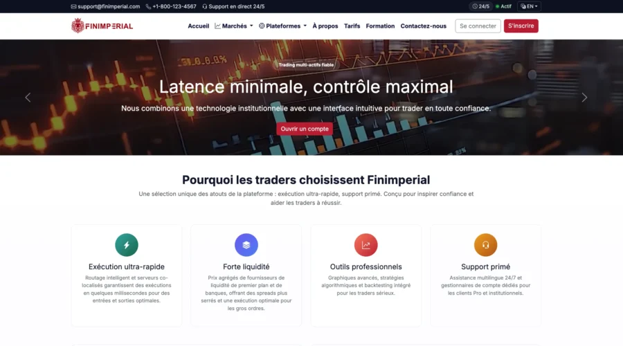 Site web de Finimperial présentant des arguments en faveur du trading en ligne.