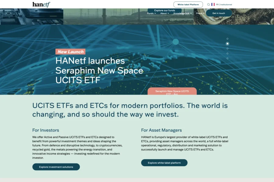 Capture d'écran de la page web de HANetf annonçant le lancement de l'ETF Seraphim New Space UCITS.