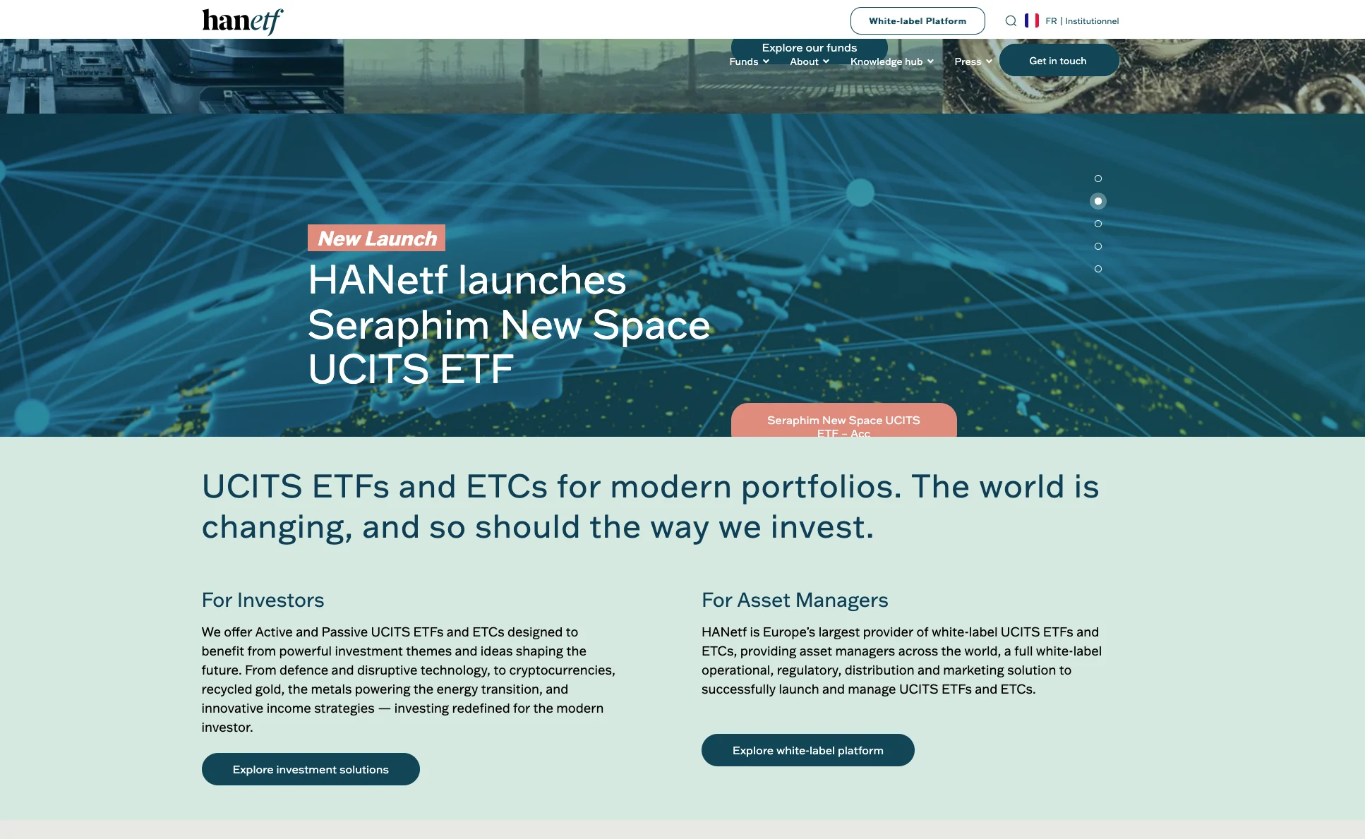 Capture d'écran de la page web de HANetf annonçant le lancement de l'ETF Seraphim New Space UCITS.