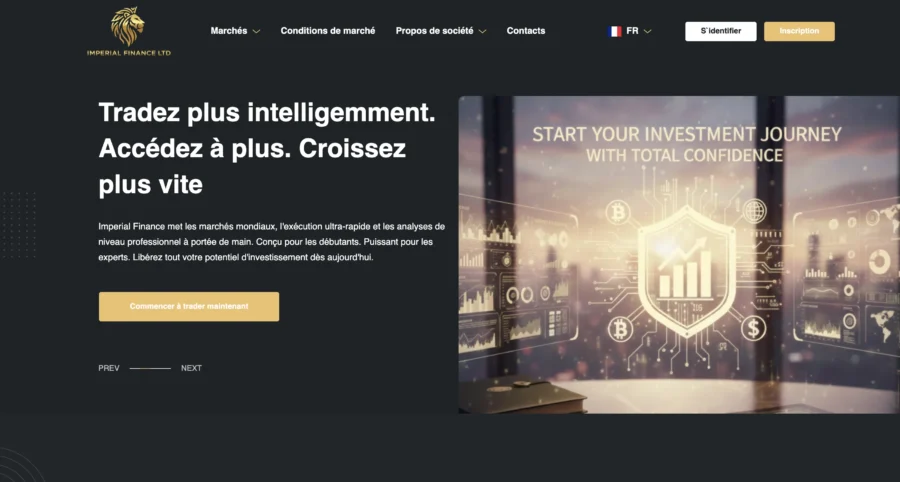 Capture d'écran d'une plateforme de trading affichant le slogan « Tradez plus intelligemment » et un graphique financier.