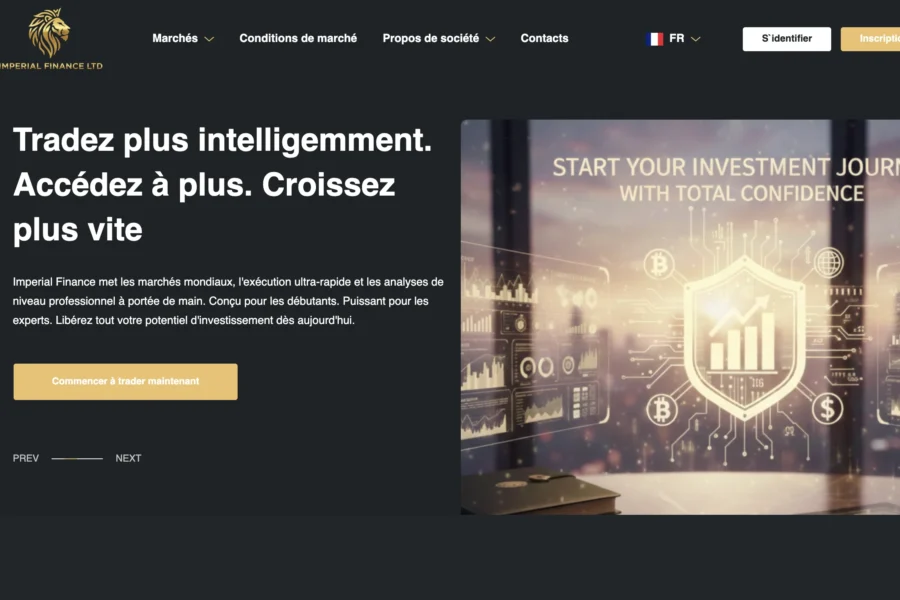 Capture d'écran d'une plateforme de trading affichant le slogan « Tradez plus intelligemment » et un graphique financier.