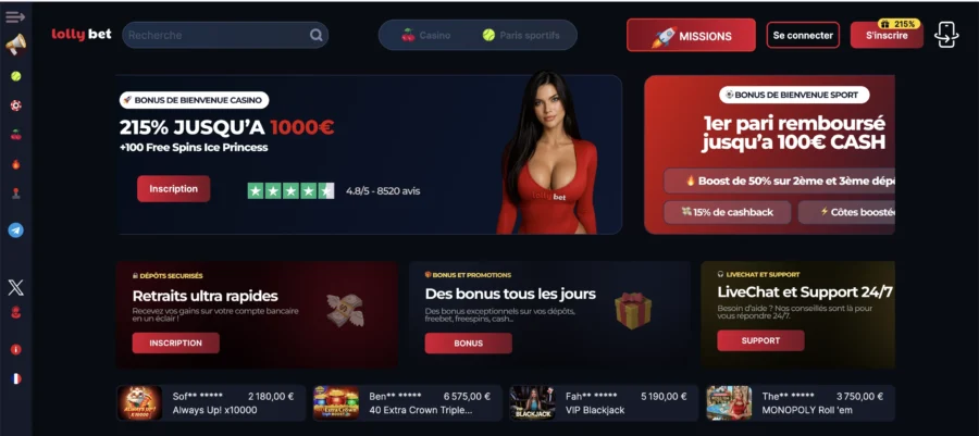 Capture d'écran du site web Lucky Beef affichant des offres promotionnelles et bonus.
