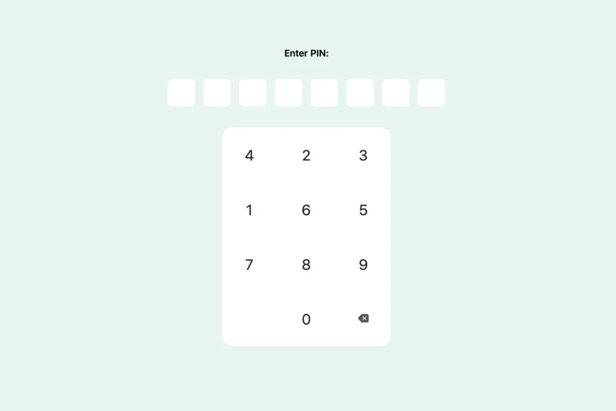 Interface numérique affichant un clavier numérique pour la saisie d'un code PIN de sécurité.