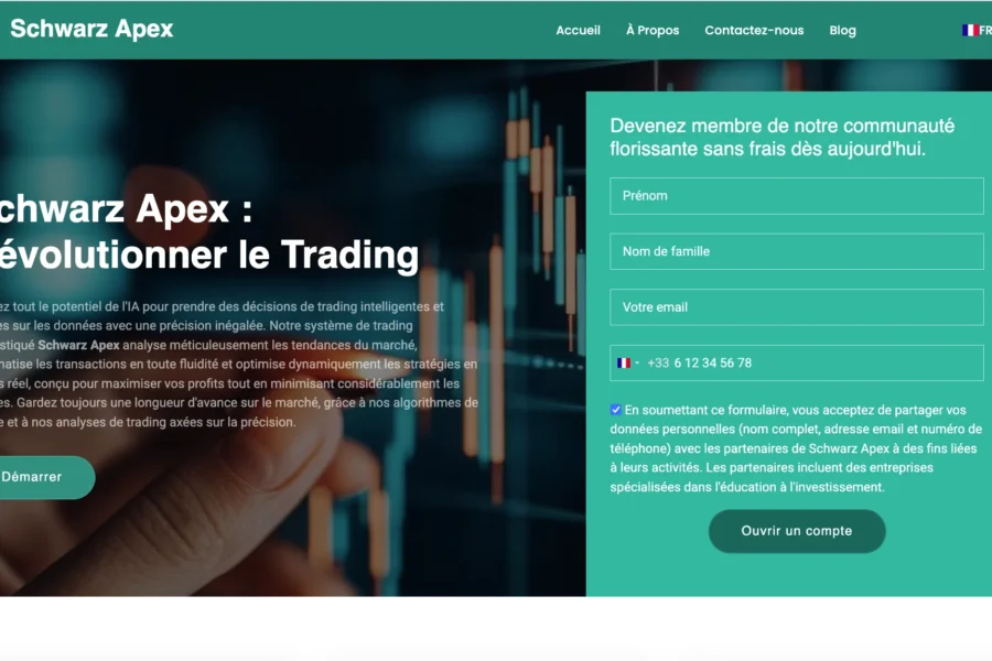 Page web de l'entité Schwarz Apex avec appel à l'action et formulaire de contact