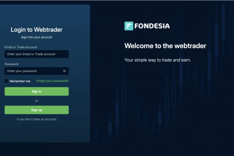 Capture d'écran de l'interface d'authentification Fondesía pour accéder à l'espace Webtrader.