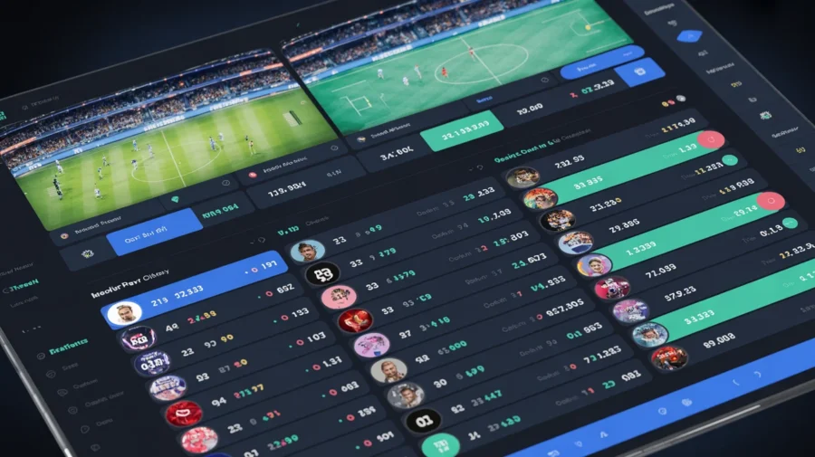 Interface numérique d’une application de paris sportifs affichant des cotes et des statistiques de matchs.
