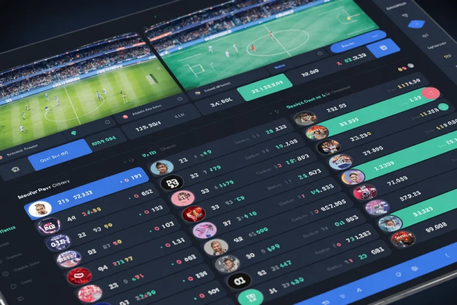 Interface numérique d’une application de paris sportifs affichant des cotes et des statistiques de matchs.