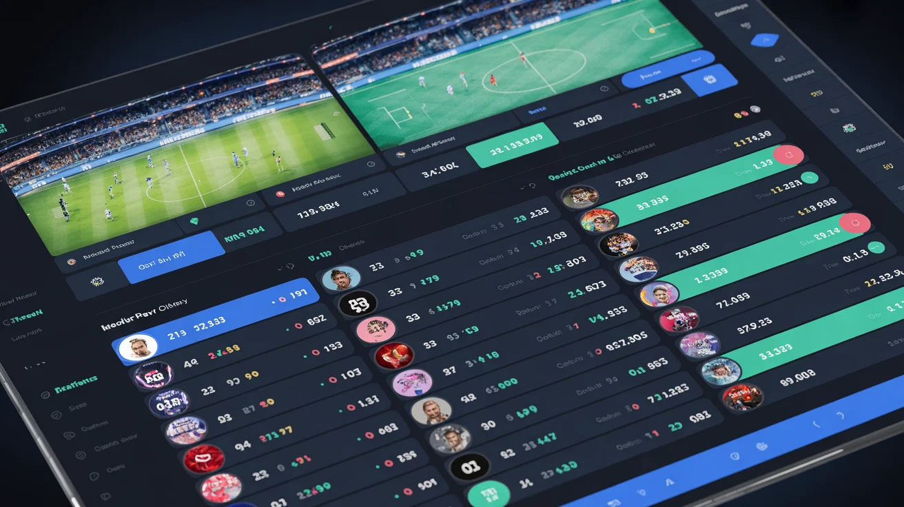 Interface numérique d’une application de paris sportifs affichant des cotes et des statistiques de matchs.