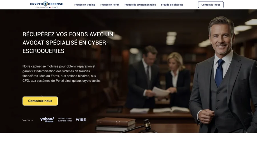 Bannière publicitaire pour un cabinet d'avocat prétendant recouvrer des fonds en cas d'escroquerie en crypto monnaie.