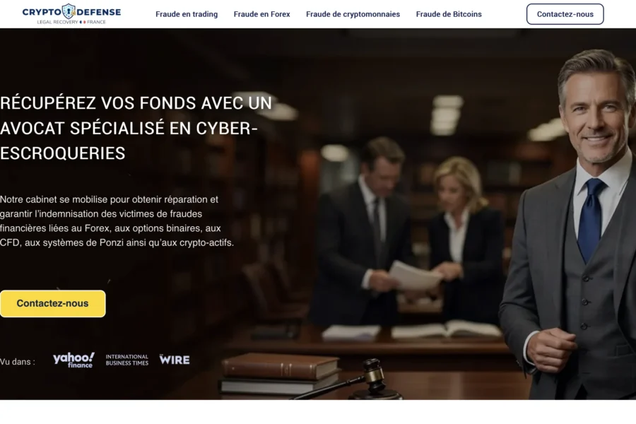 Bannière publicitaire pour un cabinet d'avocat prétendant recouvrer des fonds en cas d'escroquerie en crypto monnaie.