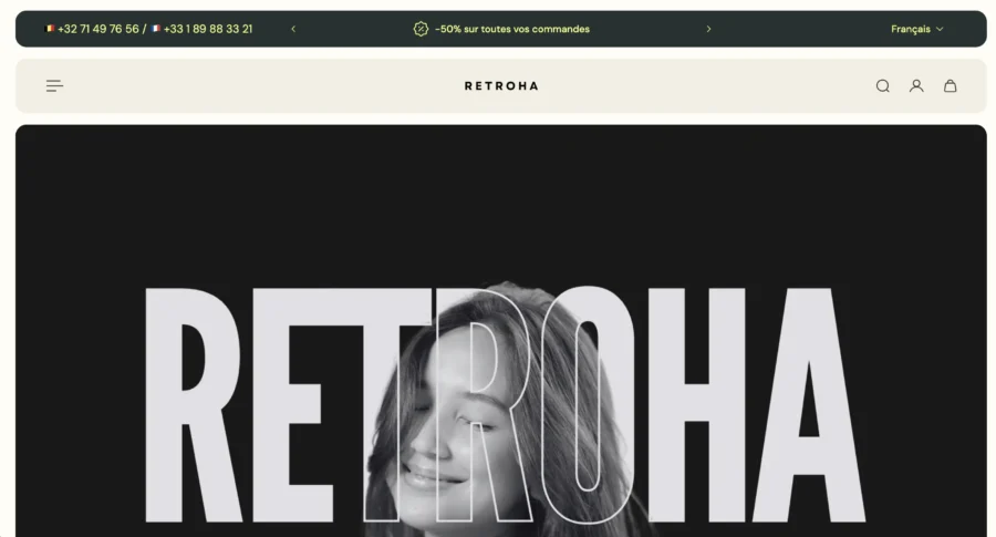 Bannière sombre affichant le nom Retnoha avec le portrait d'une femme en filigrane