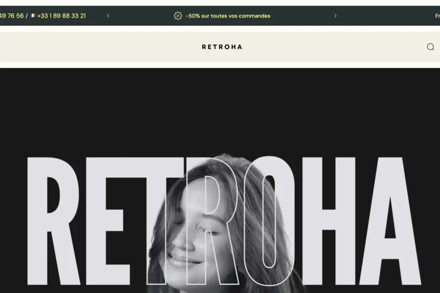 Bannière sombre affichant le nom Retnoha avec le portrait d'une femme en filigrane