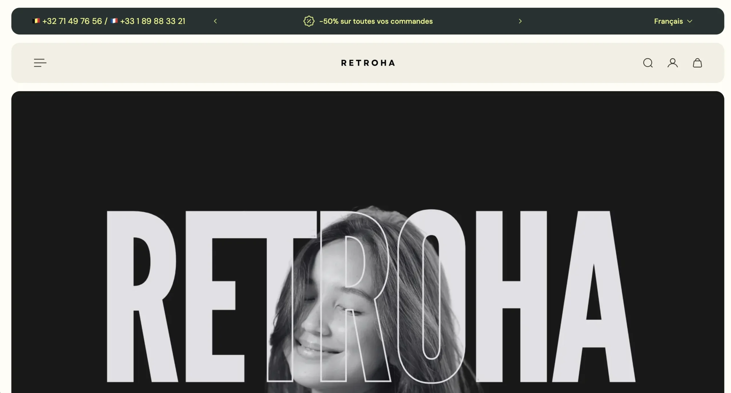 Bannière sombre affichant le nom Retnoha avec le portrait d'une femme en filigrane
